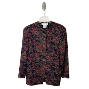 Jones New York Vintage Women’s Multicolored Paisley Collarless Blazer Size 10